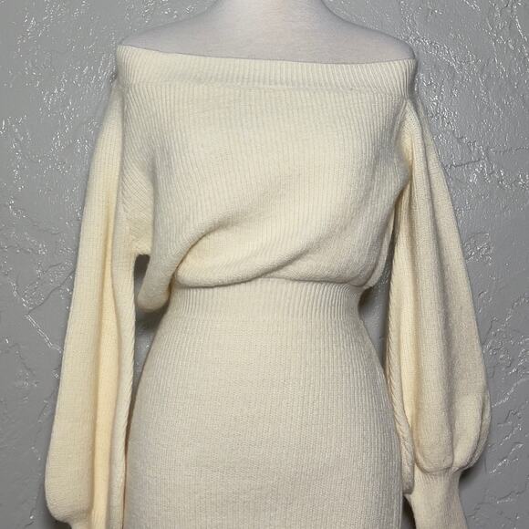 Line & Dot Off-Shoulder Knit Sweater Dress - Small - Picture 3 of 11